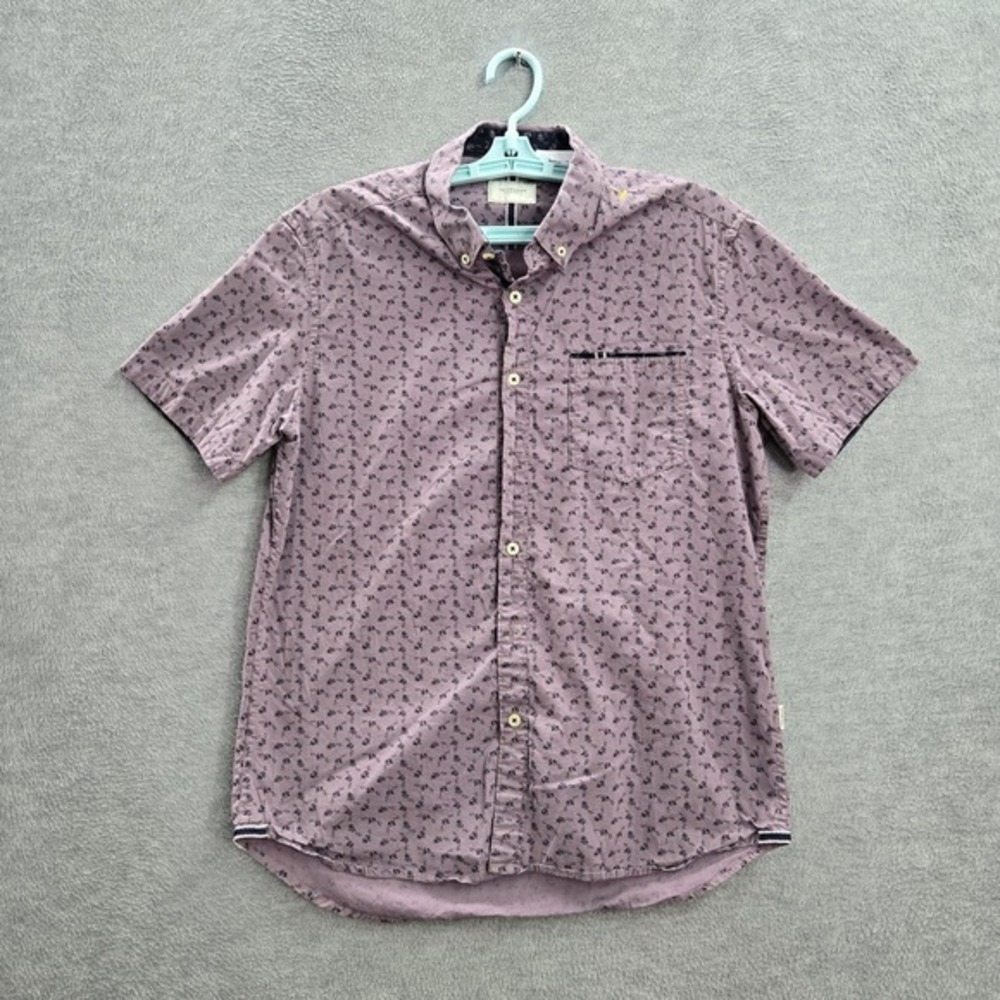7 Diamonds Men Button Up Shirt M Purple Floral Compendium Short Sleeve